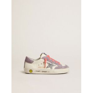 Golden Goose - Junior Super-star With Silver Glitter Star And Lilac Suede Inserts, , Size: 24