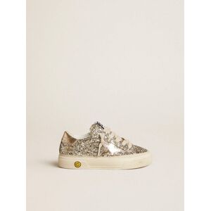 Golden Goose - May Junior In Platinum Glitter With Metallic Leather Star And Heel Tab, , Size: 21