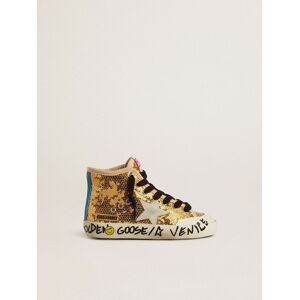 Golden Goose - Junior Francy Penstar In Gold Sequins With Ice-gray Suede Star, , Size: 24