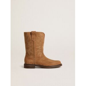 Golden Goose - Wish Junior Boots In Camel Suede With Star Embroidery, , Size: 26