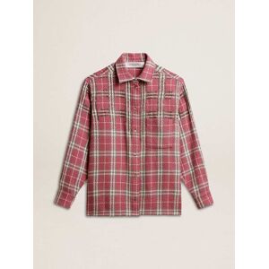 Golden Goose - Boxy Fit Shirt With Pink, Sand And Gray Check Embroidery, , Size: XL