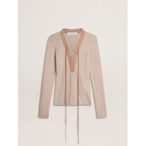 Golden Goose - Beige Wool Sweater With Leather Details, Woman, Size: L