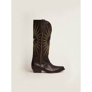 Golden Goose - Wish Star Boots In Black Leather With Platinum Laminated Leather Inlay Star, Woman, Size: 35