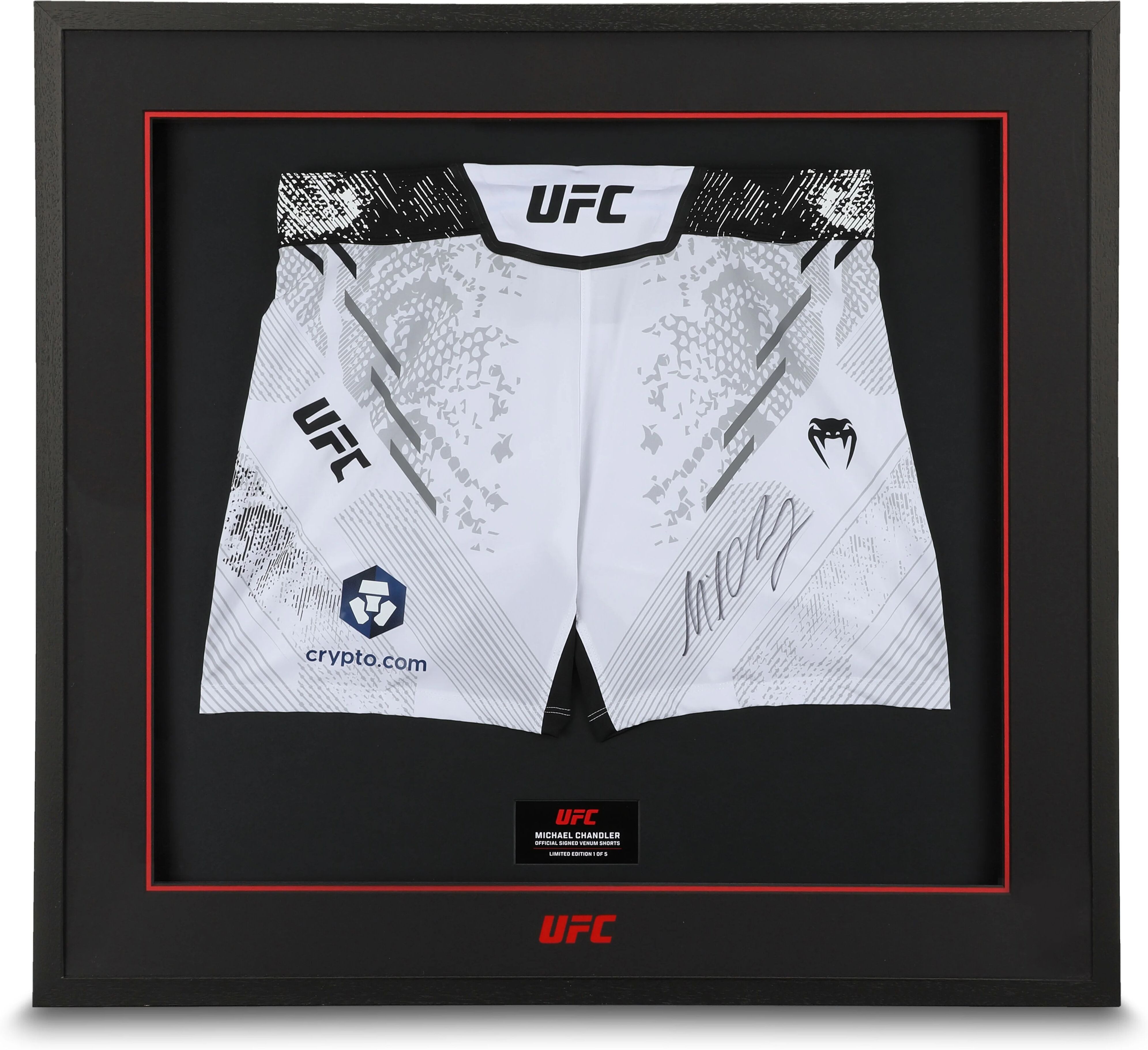 UFC Collectibles Michael Chandler Signed UFC Adrenaline by Venum Short Fit Fight Shorts - White