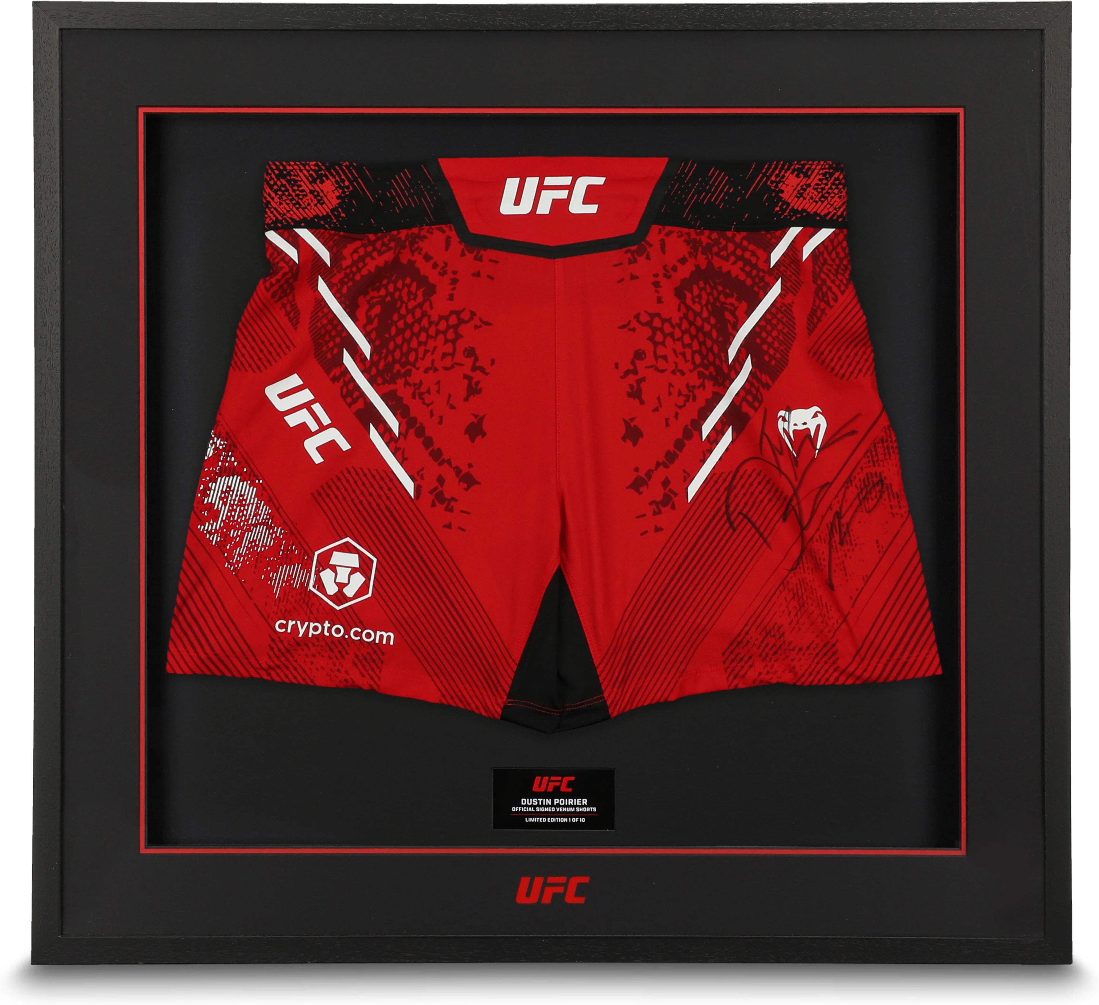 UFC Collectibles Dustin Poirier Signed Red Venum Adrenaline Fight Shorts