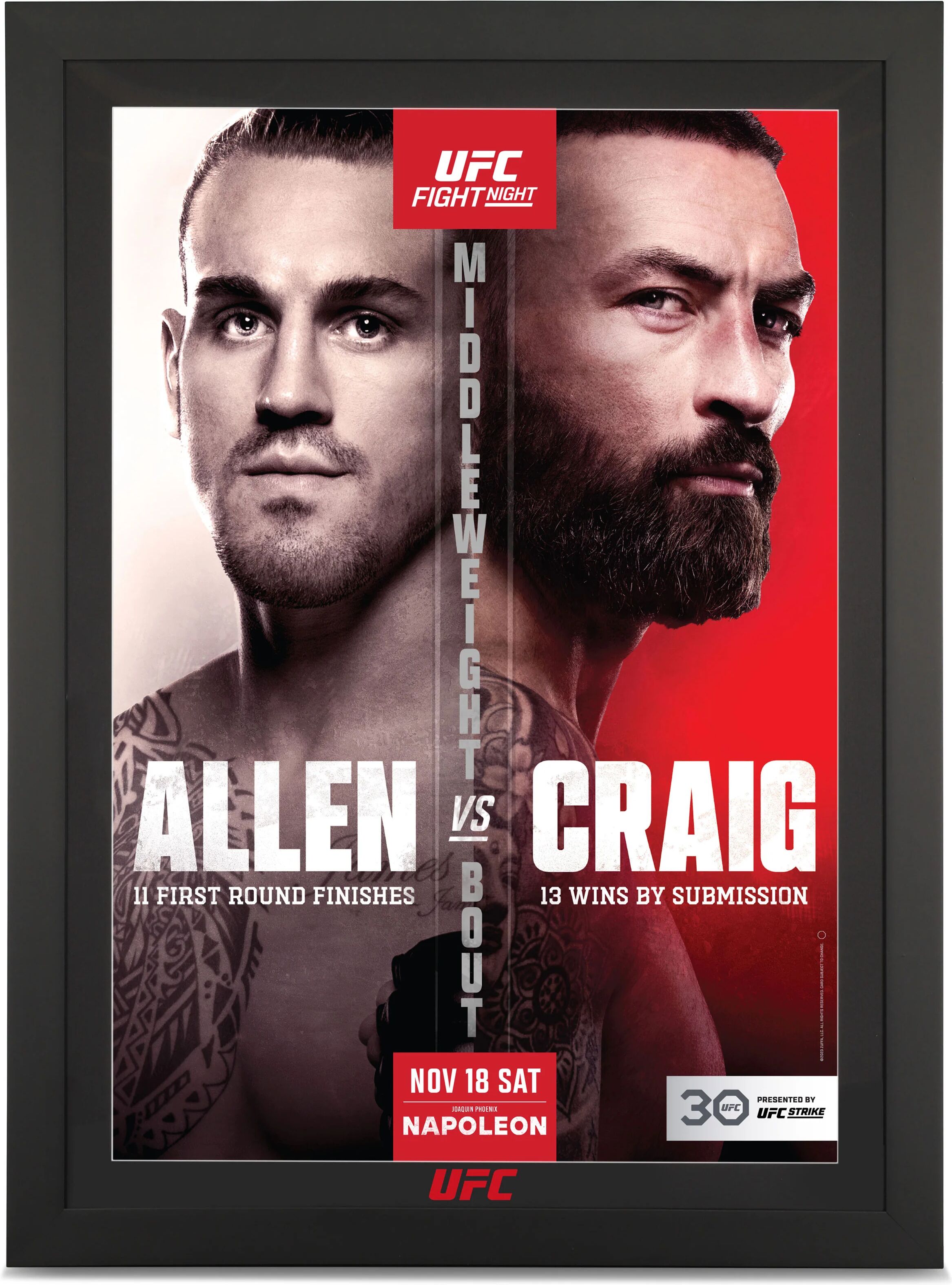 UFC Collectibles UFC Fight Night: Allen vs Craig Autographed Poster