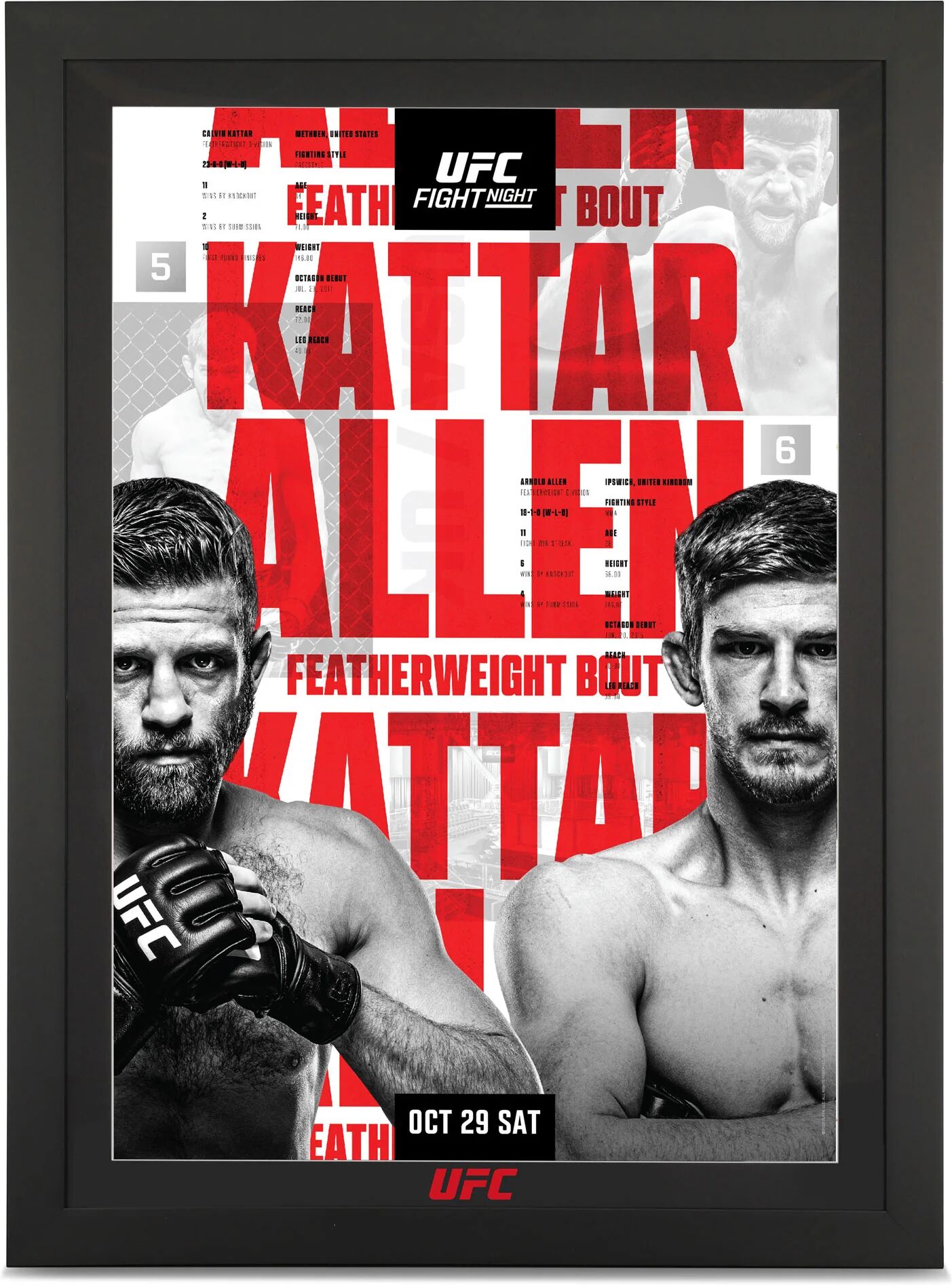 UFC Collectibles UFC Fight Night: Kattar vs Allen Autographed Event Poster