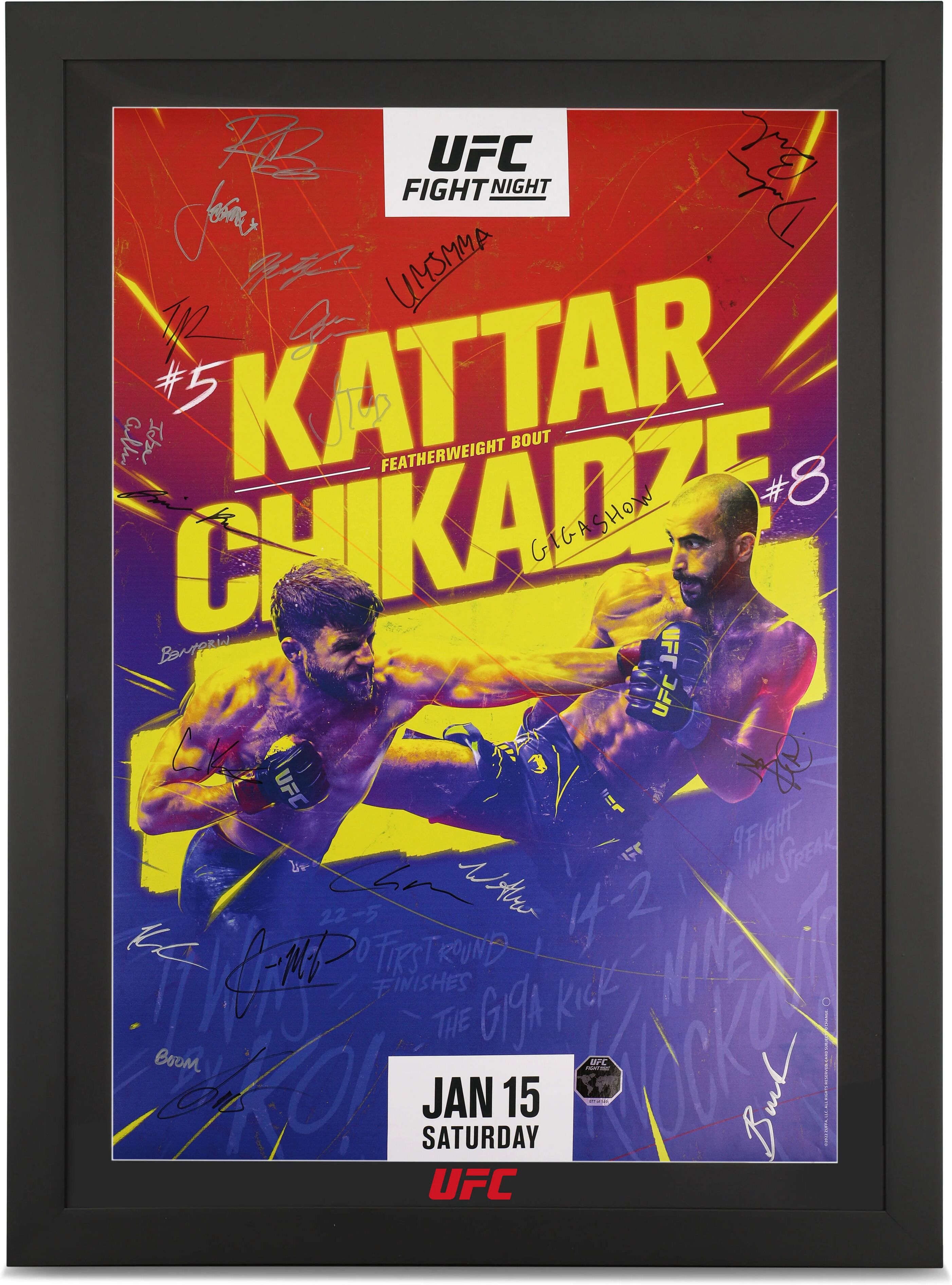 UFC Collectibles UFC Fight Night: Kattar vs Chikadze Autographed Event Poster