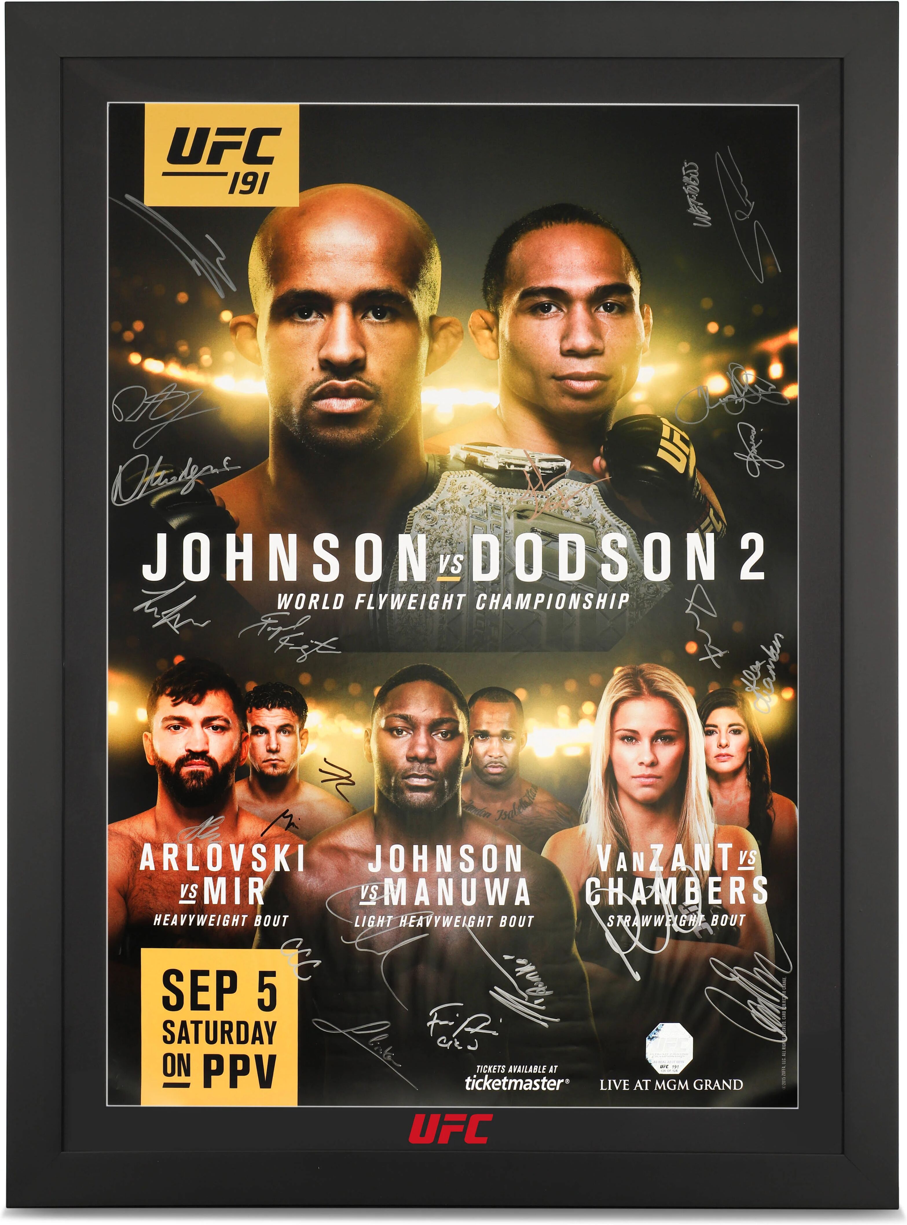 UFC Collectibles UFC 191: Johnson vs Dodson 2 Autographed Event Poster