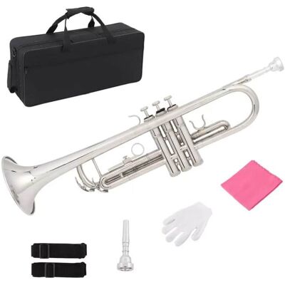 Unbranded Flat Silver Bb Trumpet for Concert Band with Case Unbranded Flat Silver Bb Trumpet for Concert Band with Case