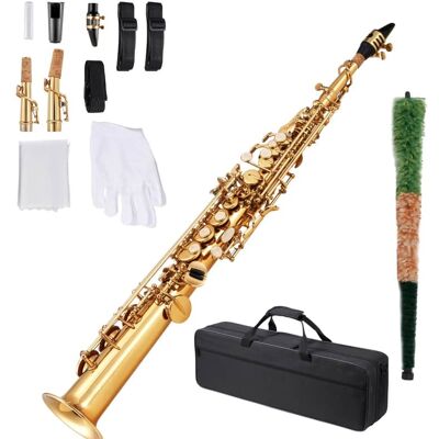Unbranded Gold Brass Straight Soprano Saxophone B Flat Sax wit... Unbranded Gold Brass Straight Soprano Saxophone B Flat Sax wit...