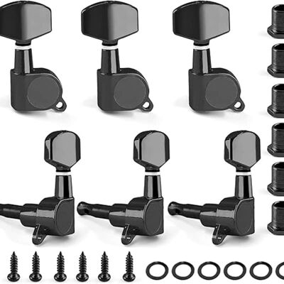 Unbranded Black Sealed Guitar Tuners Pegs, 3L+3R String Tuning... Unbranded Black Sealed Guitar Tuners Pegs, 3L+3R String Tuning...