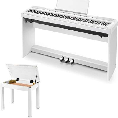 Unbranded White Piano + White Piano Bench Unbranded White Piano + White Piano Bench