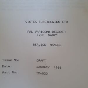 1987 Vistek Electronics Ltd PAL Varicomb Decoder Type V4021 Se...