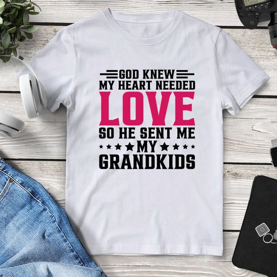 Printful God Knew My Heart Needed Love So He Sent Me My Grandkids T-Shirt