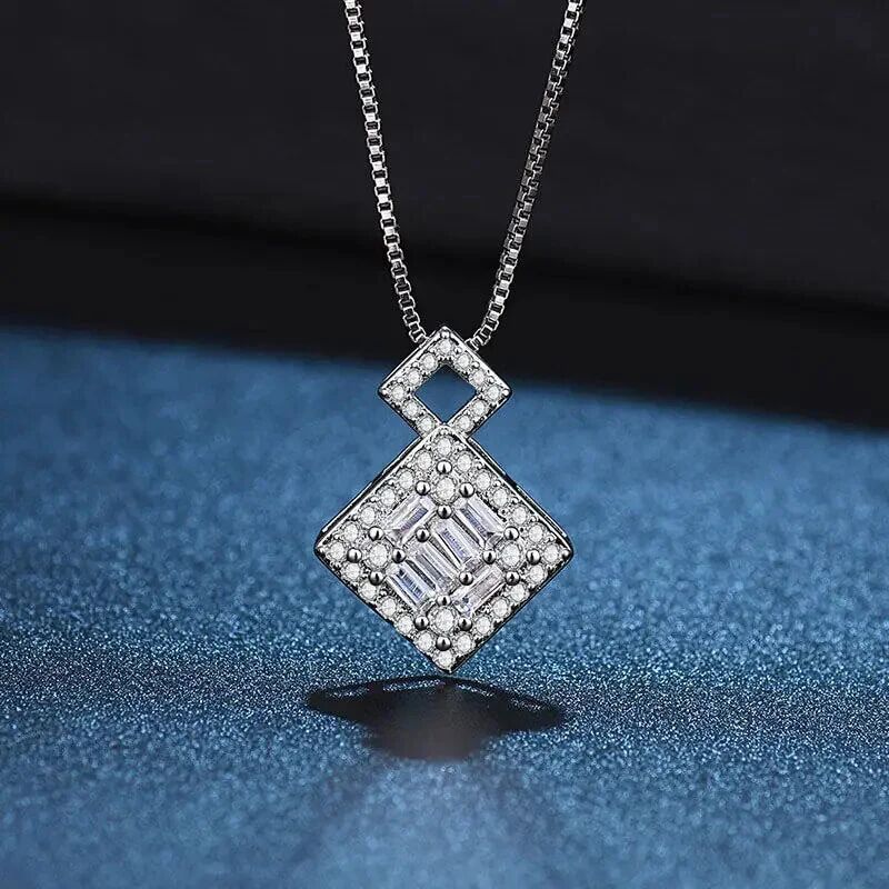 Mounteen Adjacent Cubes Geometric Pendant Necklace With Mulltiple Stones Cubic Zirconia 925 Sterling Silver