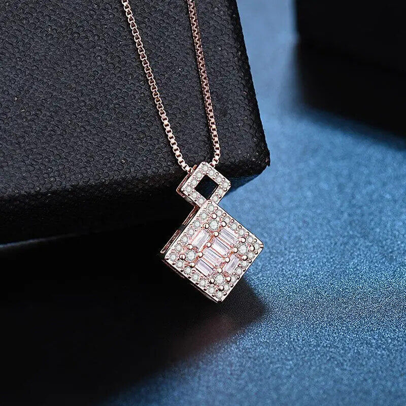 Mounteen Adjacent Cubes Geometric Pendant Necklace With Mulltiple Stones Cubic Zirconia 925 Sterling Silver