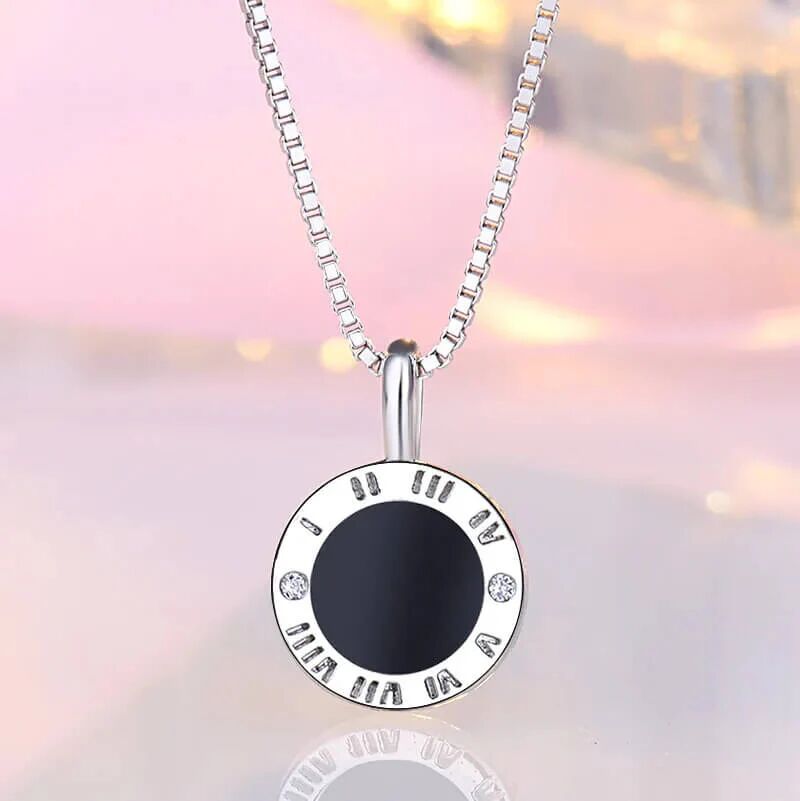 Mounteen Dial Pendant Necklace Cubic Zirconia Gemstones 925 Sterling Silver