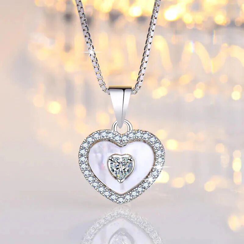 Mounteen Heart in Heart Pendant Necklace With Zirconia Gemstones 925 Sterling Silver