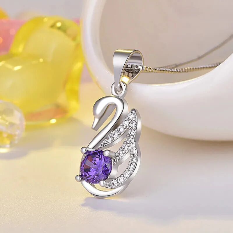 Mounteen Swan Pendant Necklace Synthetic Gemstone 925 Sterling Silver