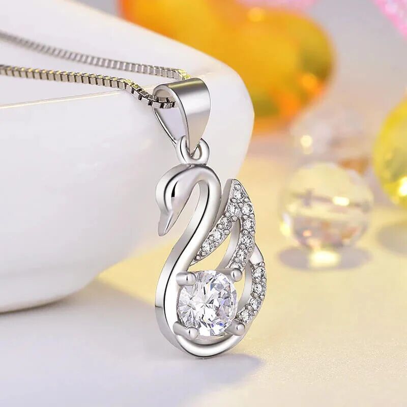 Mounteen Swan Pendant Necklace Synthetic Gemstone 925 Sterling Silver