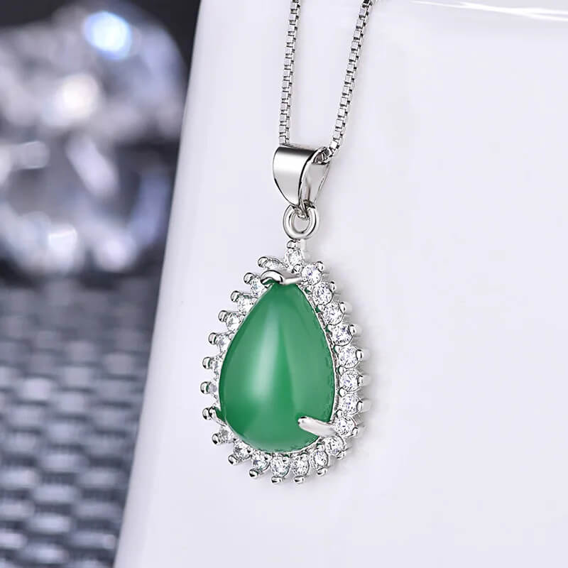 Mounteen Teardrop Pendant Necklace Synthetic Gemstone 925 Sterling Silver