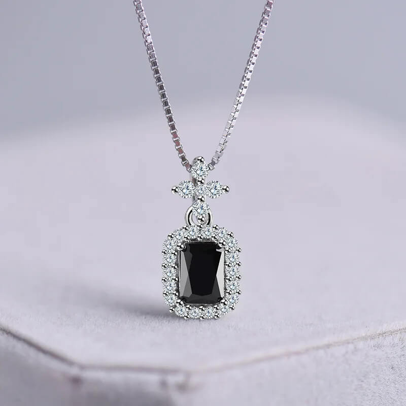 Mounteen Vintage Dark Gemstone and Cross Necklace With Simulated Diamonds Cubic Zirconia 925 Sterling Silver