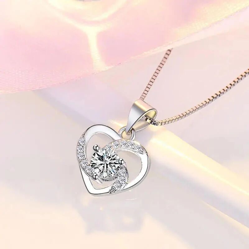 Mounteen Vortex Heart Whirlpool Necklace Cubic Zirconia 925 Sterling Silver