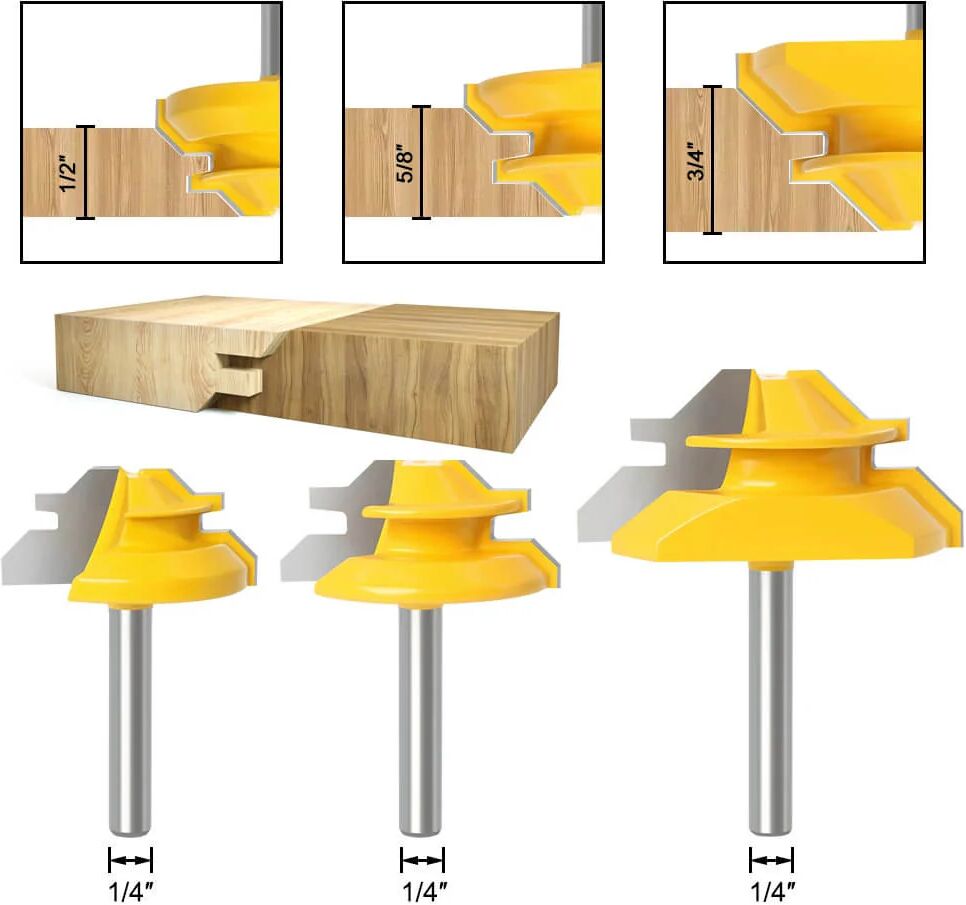 Mounteen 6mm/6.35mm/8mm CNXING Carbide Alloy Shank 45 Degree Lock Miter Router Bit for Woodworking