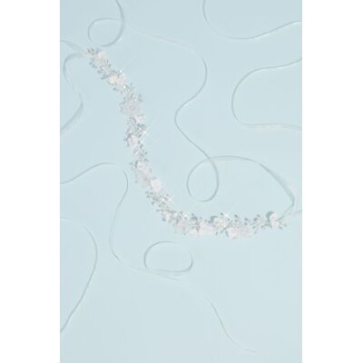 3D Flower Ribbon-Tie Headband With Pearls in Silver David's Bridal 3D Flower Ribbon-Tie Headband With Pearls in Silver David's Bridal
