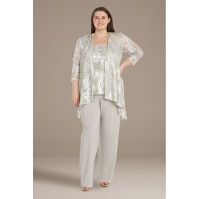 RM Richards Three-Piece Metallic Patterned Pantsuit in Champagne Size: 18W David's Bridal RM Richards Three-Piece Metallic Patterned Pantsuit in Champagne Size: 18W David's Bridal