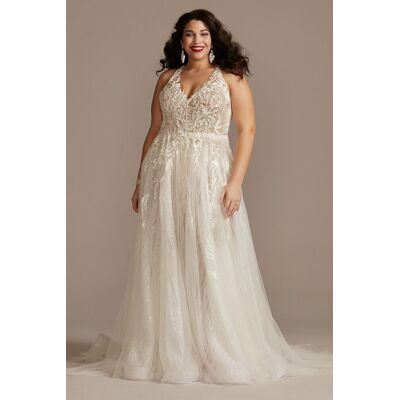 As Is Floral Open Back Bodysuit Plus Wedding Dress in Ivory/Sandstone Size: 18W David's Bridal As Is Floral Open Back Bodysuit Plus Wedding Dress in Ivory/Sandstone Size: 18W David's Bridal