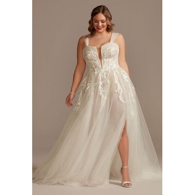 As Is Plus Bodysuit Wedding Dress With Straps in Ivory/Bisque Size: 24W David's Bridal As Is Plus Bodysuit Wedding Dress With Straps in Ivory/Bisque Size: 24W David's Bridal