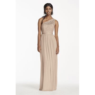 As Is One Shoulder Long Lace Dress in Biscotti Size: 12 David's Bridal As Is One Shoulder Long Lace Dress in Biscotti Size: 12 David's Bridal