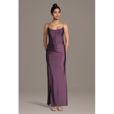DB Studio Stretch Satin Basque Waist Corset Sheath Dress in Plum Size: 16 David's Bridal DB Studio Stretch Satin Basque Waist Corset Sheath Dress in Plum Size: 16 David's Bridal