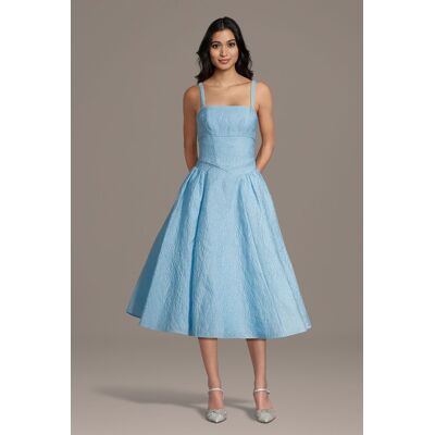DB Studio Drop Waist Jacquard A-Line Midi Dress in Light Blue Size: Small David's Bridal DB Studio Drop Waist Jacquard A-Line Midi Dress in Light Blue Size: Small David's Bridal