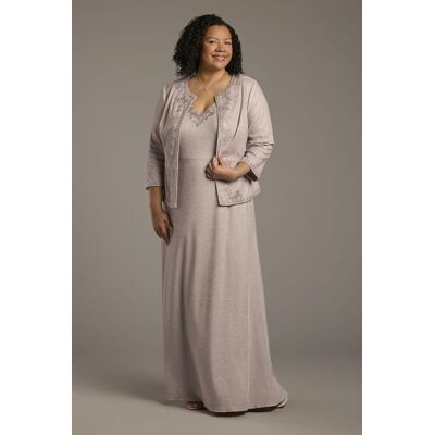 Oleg Cassini Glitter Knit Embroidered Plus Size Jacket Dress in Light Quartz Size: 18W David's Bridal Oleg Cassini Glitter Knit Embroidered Plus Size Jacket Dress in Light Quartz Size: 18W David's Bridal