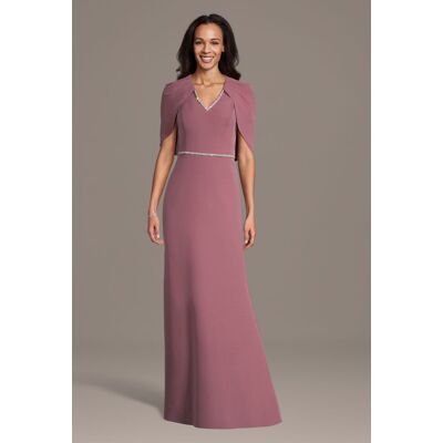 Oleg Cassini Crepe V-Neck Capelet A-Line Dress in Rosewood Size: 10 David's Bridal Oleg Cassini Crepe V-Neck Capelet A-Line Dress in Rosewood Size: 10 David's Bridal