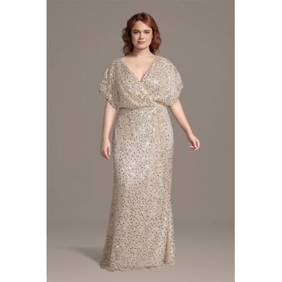 Oleg Cassini Embellished Sequin Blouson Sheath Dress in Champagne Size: 24W David's Bridal Oleg Cassini Embellished Sequin Blouson Sheath Dress in Champagne Size: 24W David's Bridal