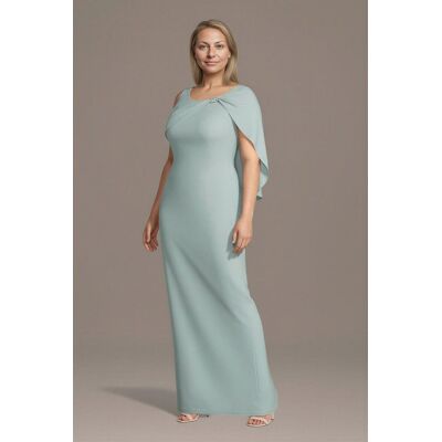 Oleg Cassini Crepe Sheath Dress With Asymmetrical Cape in Dusty Sage Size: 22W David's Bridal Oleg Cassini Crepe Sheath Dress With Asymmetrical Cape in Dusty Sage Size: 22W David's Bridal