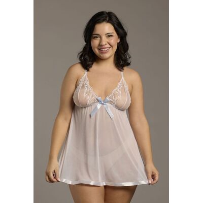 Eighty One Pearl And Lace Babydoll With Blue Satin Bow in White Size: Small David's Bridal Eighty One Pearl And Lace Babydoll With Blue Satin Bow in White Size: Small David's Bridal