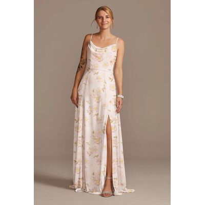 Celebrate DB Studio Cowl Neck Floral Print Chiffon Dress With Slit in Pink Peony Floral Print Size: 2X David's Bridal Celebrate DB Studio Cowl Neck Floral Print Chiffon Dress With Slit in Pink Peony Floral Print Size: 2X David's Bridal
