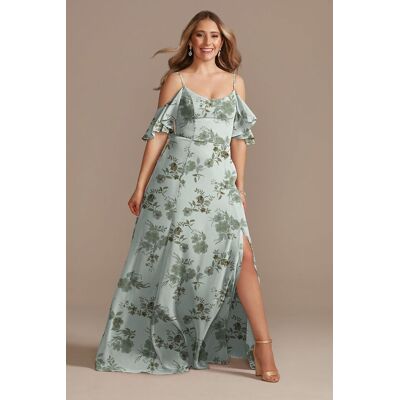 Celebrate DB Studio Cold-Shoulder Floral Print Chiffon Dress in Dusty Sage Vintage Floral Print Size: XS David's Bridal Celebrate DB Studio Cold-Shoulder Floral Print Chiffon Dress in Dusty Sage Vintage Floral Print Size: XS David's Bridal