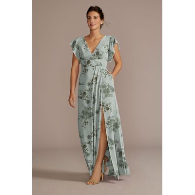 Celebrate DB Studio Flutter Sleeve Floral Print Chiffon V-Neck Dress in Dusty Sage Vintage Floral Print Size: XS David's Bridal Celebrate DB Studio Flutter Sleeve Floral Print Chiffon V-Neck Dress in Dusty Sage Vintage Floral Print Size: XS David's Bridal