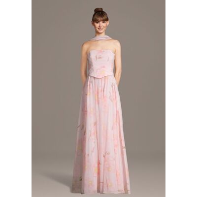 Celebrate DB Studio Floral Print Chiffon Faux Two-Piece A-Line Dress in Pink Peony Floral Print Size: Small David's Bridal Celebrate DB Studio Floral Print Chiffon Faux Two-Piece A-Line Dress in Pink Peony Floral Print Size: Small David's Bridal