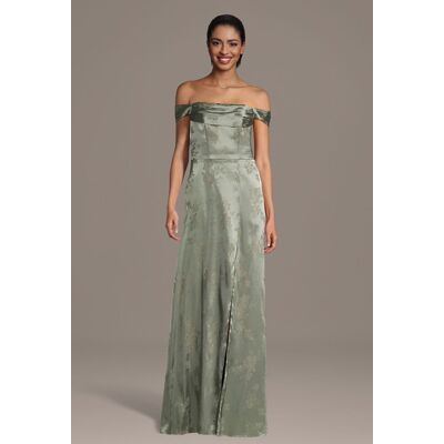 Celebrate DB Studio Jacquard Off-The-Shoulder Cowl Neck A-Line Dress in Eucalyptus Size: 2X David's Bridal Celebrate DB Studio Jacquard Off-The-Shoulder Cowl Neck A-Line Dress in Eucalyptus Size: 2X David's Bridal