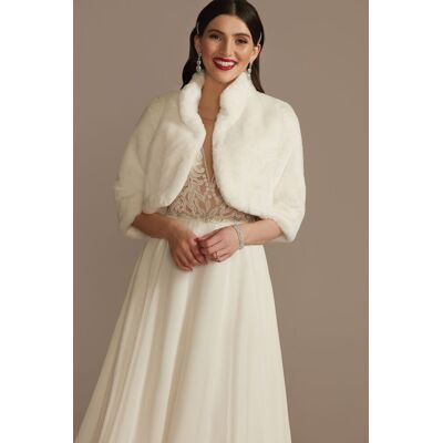 DB Studio Faux Fur Open-Front Collared Jacket in Ivory Size: Large David's Bridal DB Studio Faux Fur Open-Front Collared Jacket in Ivory Size: Large David's Bridal