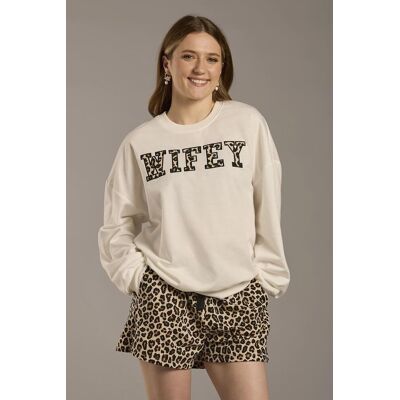 DB Studio Leopard Wifey Sweatshirt in Brown Size: XS David's Bridal DB Studio Leopard Wifey Sweatshirt in Brown Size: XS David's Bridal