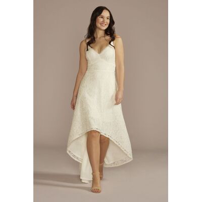 DB Studio High-Low Lace Spaghetti Strap V-Neck Wedding Dress in Ivory Size: 12 David's Bridal DB Studio High-Low Lace Spaghetti Strap V-Neck Wedding Dress in Ivory Size: 12 David's Bridal