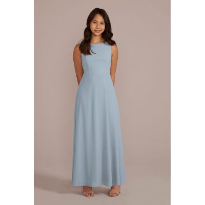 Celebrate DB Studio Chiffon Junior Bridesmaid Dress With Tie Back in Dusty Blue Size: 18 David's Bridal Celebrate DB Studio Chiffon Junior Bridesmaid Dress With Tie Back in Dusty Blue Size: 18 David's Bridal